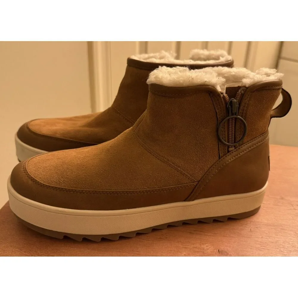 Koolaburra by Ugg Chestnut Brown Leather‎ & Suede Tynlee Zip Low Bootie Size 8